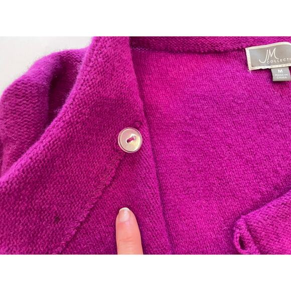 JM Collection Wool Magenta / Purple Open Cardigan / Duster, Jeweled Closure, M - Picture 7 of 12